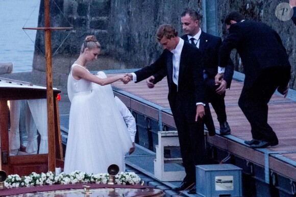 Pierre Casiraghi et Beatrice Borromeo lors de leur mariage à Angera sur les Iles Borromées, sur le Lac Majeur, le 1er août 2015.