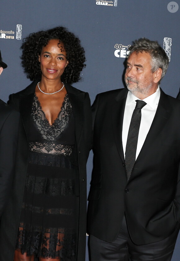 Virginie Silla et son mari Luc Besson - Photocall de la 40e cérémonie des César au théâtre du Châtelet à Paris. Le 20 février 2015.