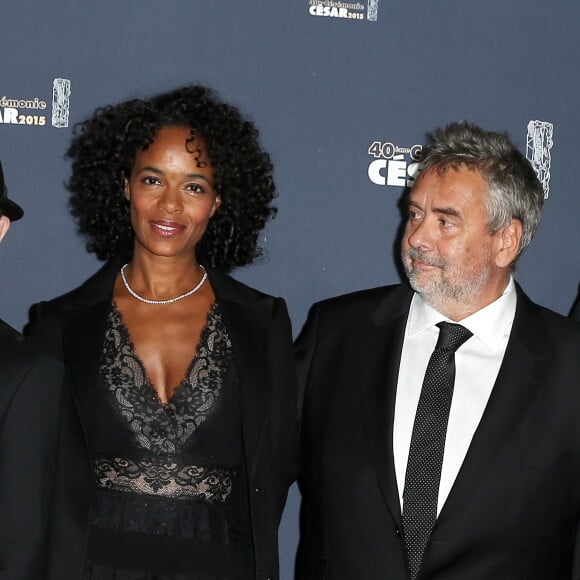 Virginie Silla et son mari Luc Besson - Photocall de la 40e cérémonie des César au théâtre du Châtelet à Paris. Le 20 février 2015.