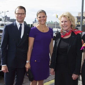 La princesse Victoria de Suède, enceinte de son deuxième enfant, prenait part avec son mari le prince Daniel à un forum commercial franco-suédois au Grand Hotel à Stockholm le 14 septembre 2015