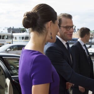 La princesse Victoria de Suède, enceinte de son deuxième enfant, prenait part avec son mari le prince Daniel à un forum commercial franco-suédois au Grand Hotel à Stockholm le 14 septembre 2015