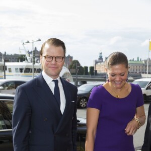 La princesse Victoria de Suède, enceinte de son deuxième enfant, prenait part avec son mari le prince Daniel à un forum commercial franco-suédois au Grand Hotel à Stockholm le 14 septembre 2015