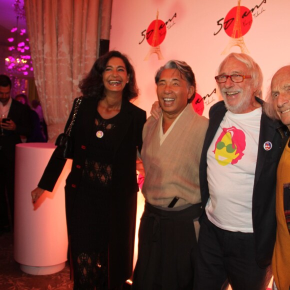 Kenzo Takada, Ivry Gitlis, Pierre Richard et sa femme Ceyla Lacerda - Soirée des 50 ans de la vie parisienne de Kenzo Takada au Pré Catelan à Boulogne le 17 septembre 2015.