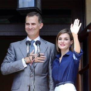 Le roi Felipe VI et la reine Letizia d'Espagne au balcon de la Government House à Saint Augustine, aux États-Unis le 18 septembre 2015.