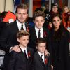 Romeo, David, Cruz, Brooklyn et Victoria Beckham à Londres. Le 1er décembre 2013.