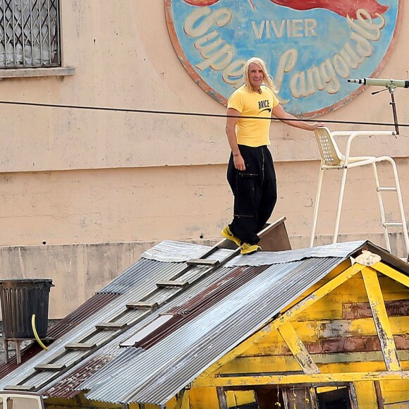 Jean Dujardin sur le tournage de "Brice 3... parce que le 2 je l'ai cassé !" à Nice le 15 septembre 2015.
