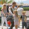 Exclusif - Gwyneth Paltrow, Chris Martin et leurs enfants Apple et Moses quittent l'ile de Majorque en Espagne apres quelque jours de vacances dans la maison de l'acteur Americain Michael Douglas le 14 juillet 2013. E