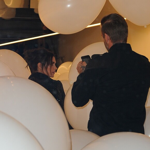 Victoria et David Beckham lors du dîner organisé par Victoria Beckham au sein de sa boutique sur Dover Street dans le quartier de Mayfair à Londres le 22 septembre 2015