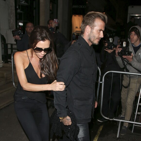 Victoria et David Beckham lors du dîner organisé par Victoria au sein de sa boutique sur Dover Street dans le quartier de Mayfair à Londres le 22 septembre 2015