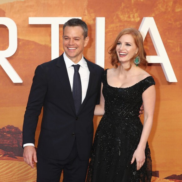 Jessica Chastain, Matt Damon - Première du film Seul sur Mars (The Martian) à Londres le 25 Septembre 2015