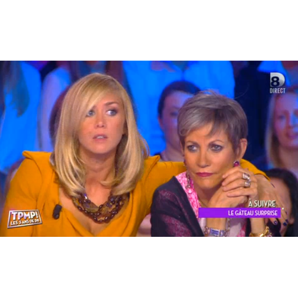 Enora Malagré et Isabelle Morini-Bosc, lors du prime time spécial TPMP fête les 3 ans de D8, le jeudi 8 octobre 2015 sur D8. 