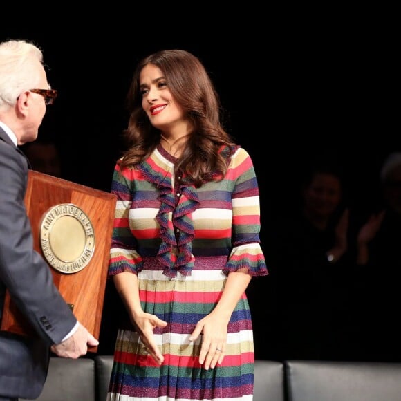 Martin Scorsese et Salma Hayek - Remise du 7e Prix Lumière à Martin Scorsese au Palais des Congrès de Lyon, lors du Festival Lumière le 16 octobre 2015.