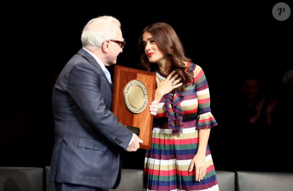Martin Scorsese et Salma Hayek - Remise du 7e Prix Lumière à Martin Scorsese au Palais des Congrès de Lyon, lors du Festival Lumière le 16 octobre 2015.