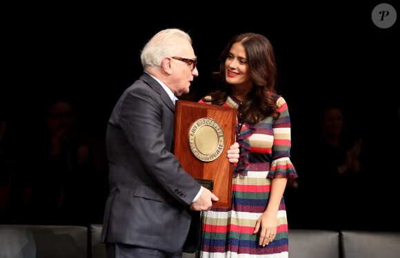 Martin Scorsese et Salma Hayek - Remise du 7e Prix Lumière à Martin Scorsese au Palais des Congrès de Lyon, lors du Festival Lumière le 16 octobre 2015.