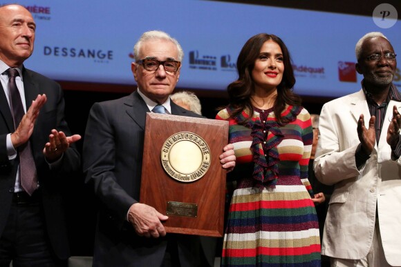 Martin Scorsese et Salma Hayek - Remise du 7e Prix Lumière à Martin Scorsese au Palais des Congrès de Lyon, lors du Festival Lumière le 16 octobre 2015.
