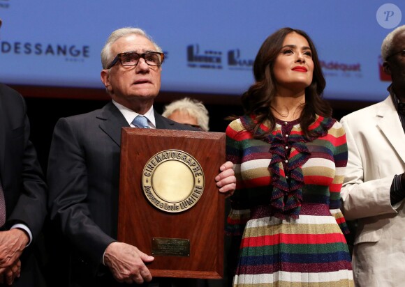 Martin Scorsese et Salma Hayek - Remise du 7e Prix Lumière à Martin Scorsese au Palais des Congrès de Lyon, lors du Festival Lumière le 16 octobre 2015.