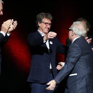 Max Von Sydow, François Cluzet et Martin Scorsese - Remise du 7e Prix Lumière à Martin Scorsese au Palais des Congrès de Lyon, lors du Festival Lumière le 16 octobre 2015.