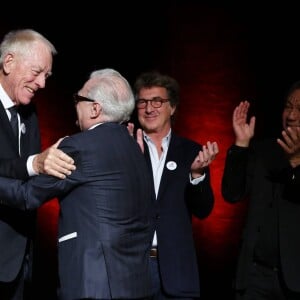 Max Von Sydow, Martin Scorsese et François Cluzet - Remise du 7e Prix Lumière à Martin Scorsese au Palais des Congrès de Lyon, lors du Festival Lumière le 16 octobre 2015.