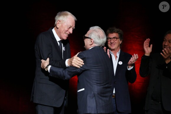 Max Von Sydow, Martin Scorsese et François Cluzet - Remise du 7e Prix Lumière à Martin Scorsese au Palais des Congrès de Lyon, lors du Festival Lumière le 16 octobre 2015.