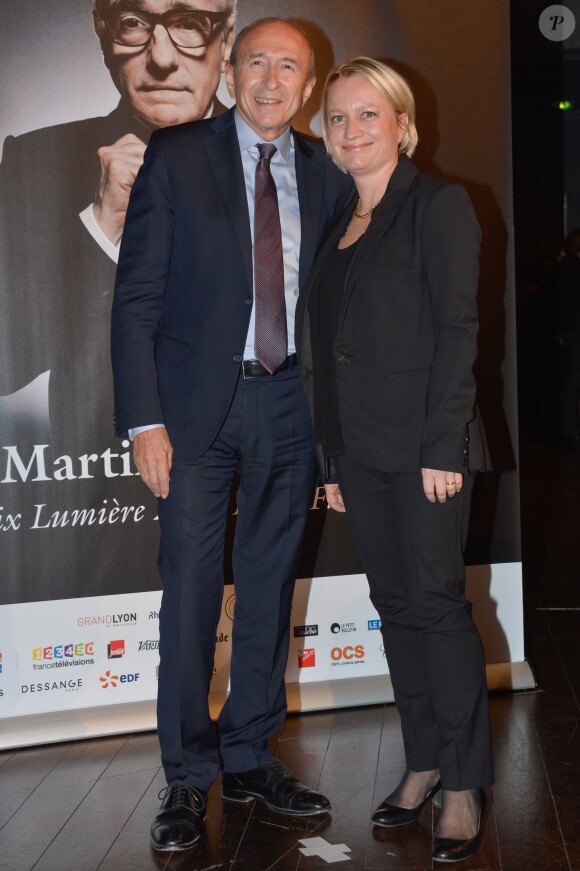 Gérard Collomb et son épouse Caroline - Remise du 7e Prix Lumière à Martin Scorsese au Palais des Congrès de Lyon, lors du Festival Lumière le 16 octobre 2015.