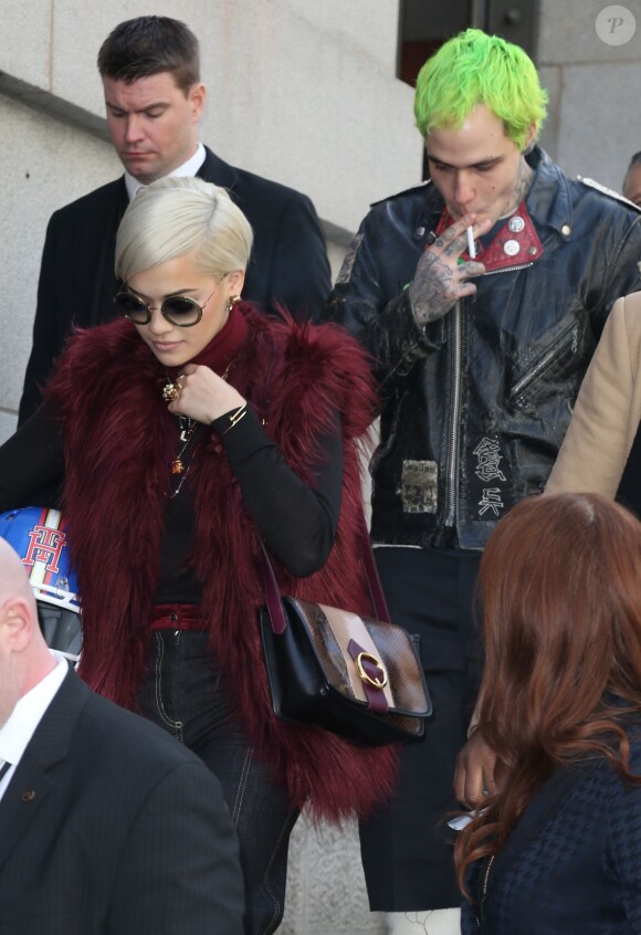 Rita Ora et son petit-ami Ricky Hil (Richard Hilfiger) - Arrivée des people au défilé de mode Tommy Hilfiger lors de la fashion week à New York, le 16 février 2015.