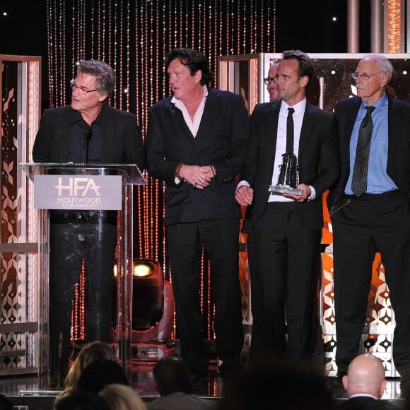 Kurt Russell, James Parks, Michael Madsen, Walton Goggins, Bruce Dern, Tim Roth et Channing Tatum, le cast de The Hateful Eight pendant la 19e soirée des Hollywood Film Awards au Beverly Hilton Hotel, Los Angeles, le 1er novembre 2015.