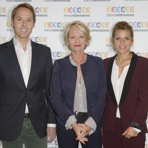 Damien Thévenot, Sophie Davant, Laura Tenoudji - Conférence de presse du Téléthon 2015, à France Télévisions à Paris le 4 novembre 2015.