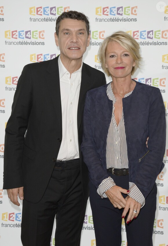 Marc Lavoine, Sophie Davant - Conférence de presse du Téléthon 2015, à France Télévisions à Paris le 4 novembre 2015. Le Téléthon 2015 aura lieu le 4 et le 5 décembre et le parrain de cette édition sera Marc Lavoine.