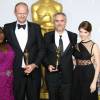 Gabourey Sidibe, Alfonso Cuarón (Oscar du meilleur réalisateur pour le film "Gravity"), Mark Sanger (Oscar du meilleur montage pour le film "Gravity"), Anna Kendrick - Pressroom - 86ème cérémonie des Oscars à Hollywood, le 2 mars 2014.