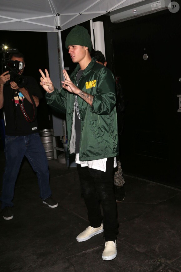 Justin Bieber arrive au au Nice Guy nightclub pour la soirée pour le 20ème anniversaire de Kendall Jenner à West Hollywood, le 2 novembre 2015.