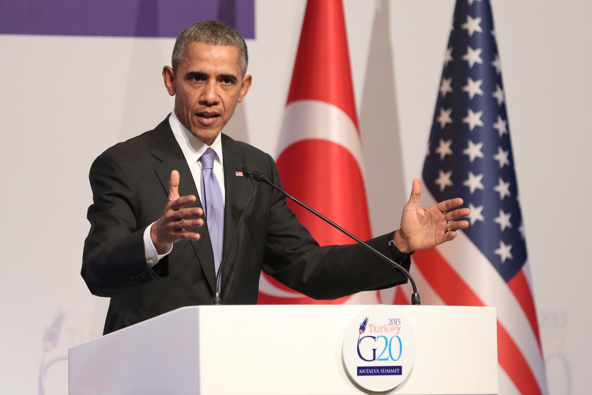 Photo : Barack Obama en plein discours au sommet du G-20 à Antalya. Le ...