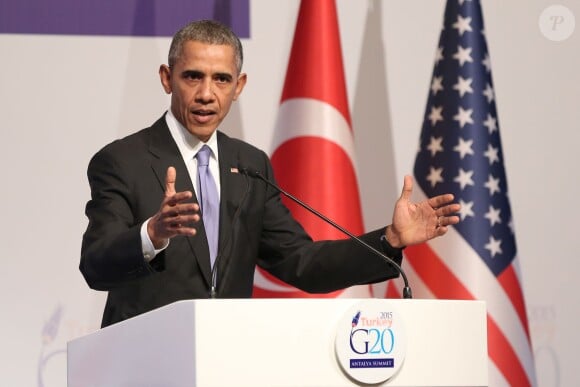 Barack Obama en plein discours au sommet du G-20 à Antalya. Le 16 novembre 2015.
