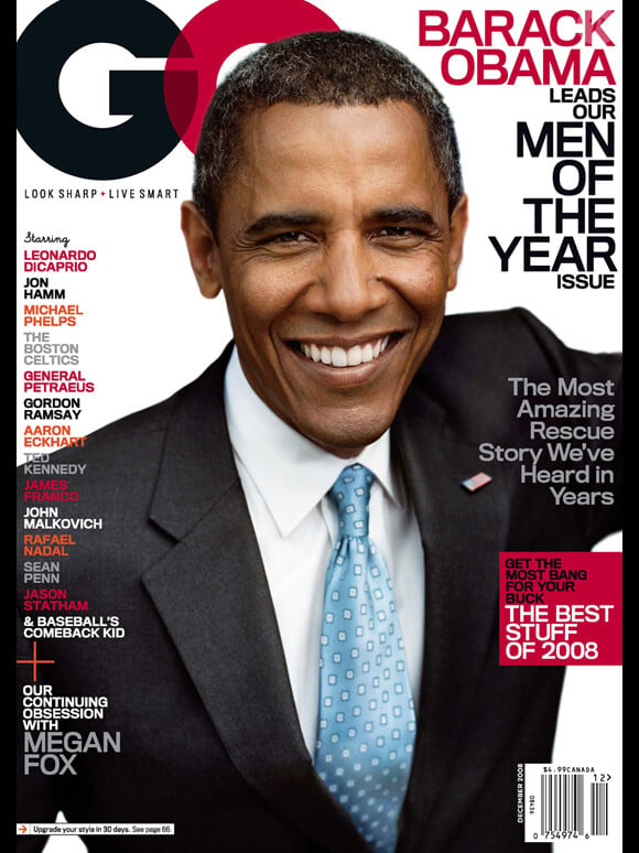 Barack Obama, Homme de l'année 2008 en couverture du magazine GQ. Numéro de décembre 2008.