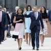 Barack, Michelle, Malia et Sasha Obama à la base américaine Joint Base Andrews. Le 22 septembre 2015.