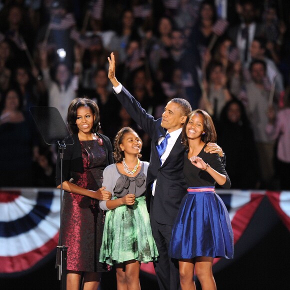 Barack Obama en famille lors de sa ré-élection à la tête des États-Unis. Chicago, novembre 2012.