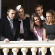 Louis Ducruet, la princesse Alexandra de Hanovre, Pierre Casiraghi et sa femme Beatrice Borromeo, la princesse Stéphanie de Monaco - La famille de Monaco au balcon du palais princier lors de la fête nationale monégasque. Le 19 novembre 2015 © Jean-Claude Vinaj / Bestimage