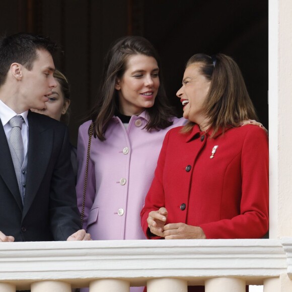 Beatrice Borromeo, Louis Ducruet, Charlotte Casiraghi et la princesse Stéphanie de Monaco - La famille de Monaco au balcon du palais princier lors de la fête nationale monégasque. Le 19 novembre 2015 Jean-Claude Vinaj / Bestimage