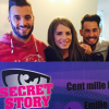 Emilie, grande gagnante de Secret Story 9, pose avec son chèque de 100 000 euros aux côtés de son jumeau Loïc, son boyfriend Rémi et Jonathan. Le 19 novembre 2015.