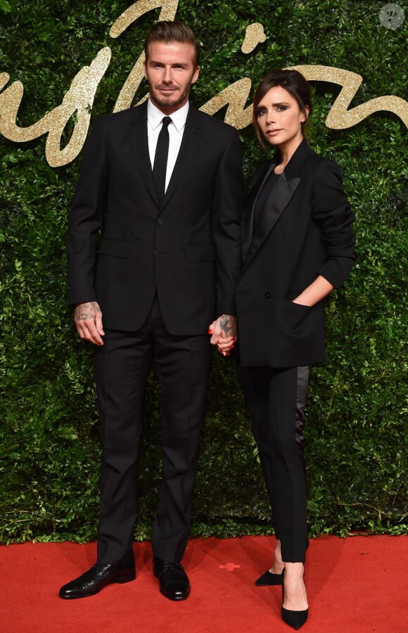 David et Victoria Beckham assistent aux British Fashion Awards 2015 au London Coliseum. Londres, le 23 novembre 2015.