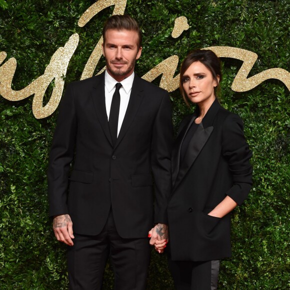 David et Victoria Beckham assistent aux British Fashion Awards 2015 au London Coliseum. Londres, le 23 novembre 2015.