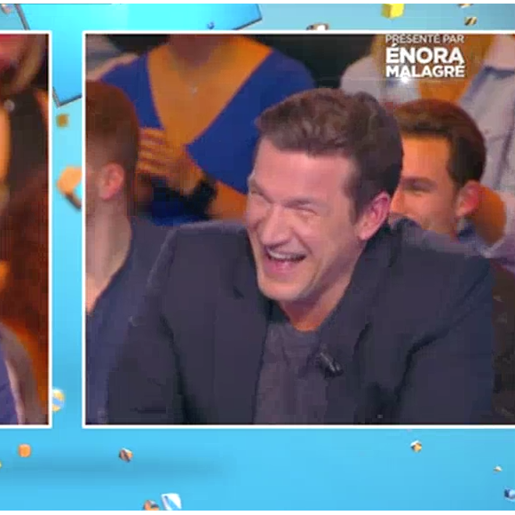 Hypnotisé par Messmer, le chroniqueur Gilles Verdez trouve tout le monde beau, même son ennemi juré Benjamin Castaldi, dans "Touche pas à mon poste" sur D8, le 26 novembre 2015.