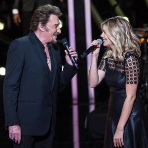 Exclusif - Johnny Hallyday et Louane Emera - Enregistrement le 28 octobre de l'émission "Le Grand Show : Spécial Johnny Hallyday". Diffusion sur France 2 le 28 novembre ©Cyril Moreau/Bestimage.