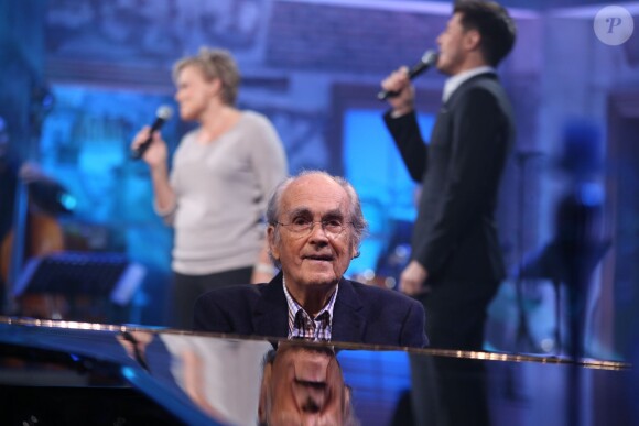 Exclusif - Michel Legrand, lors de l'enregistrement de l'émission Du côté de chez Dave à La plaine Saint-Denis, le 21 octobre 2015 (diffusion le dimanche 29 novembre 2015.)