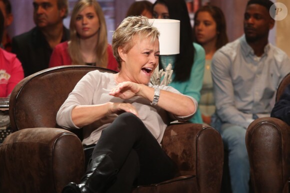 Exclusif - Muriel Robin, lors de l'enregistrement de l'émission Du côté de chez Dave à La plaine Saint-Denis, le 21 octobre 2015 (diffusion le dimanche 29 novembre 2015.)