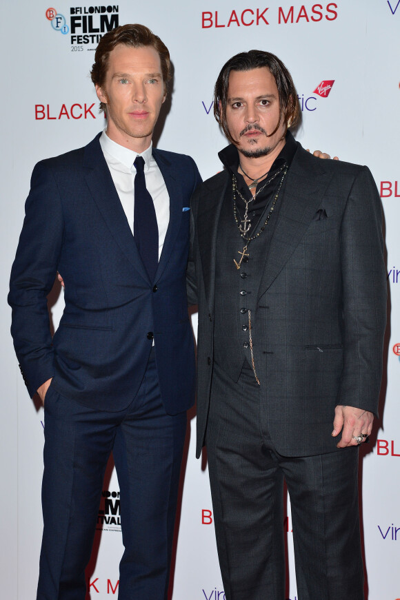 Benedict Cumberbatch et Johnny Depp - Avant-première du film "Black Mass" lors du Festival BFI à Londres, le 11 octobre 2015.
