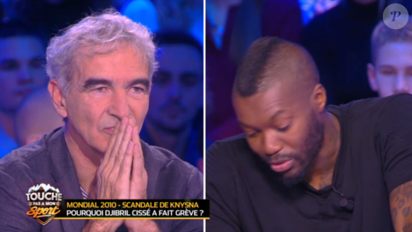Raymond Domenech et Djibril Cissé, dans Touche pas à mon sport sur D8, le jeudi 3 décembre 2015.