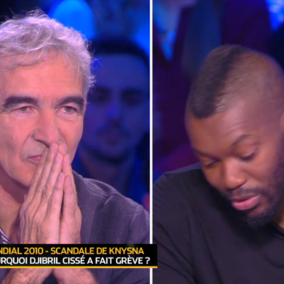 Raymond Domenech et Djibril Cissé, dans Touche pas à mon sport sur D8, le jeudi 3 décembre 2015.
