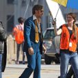  Ryan Gosling porte un costume bleu des ann&eacute;es 70 sur le tournage du film "The Nice Guys" &agrave; Atlanta, le 27 octobre 2014. 
