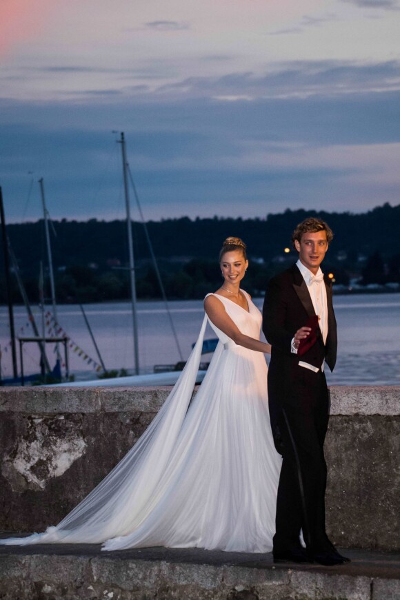 Pierre Casiraghi et sa femme Beatrice Borromeo (robe Armani Privé) à leur soirée de mariage au château Rocca Angera (château appartenant à la famille Borromeo) à Angera sur les Iles Borromées, sur le Lac Majeur, le 1er août 2015.