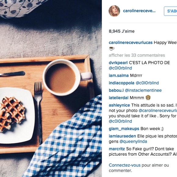 Caroline Receveur, prise en flagrant délit d'emprunt de photo Instagram le 12 décembre 2015.